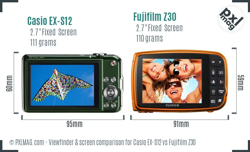 Casio EX-S12 vs Fujifilm Z30 Screen and Viewfinder comparison