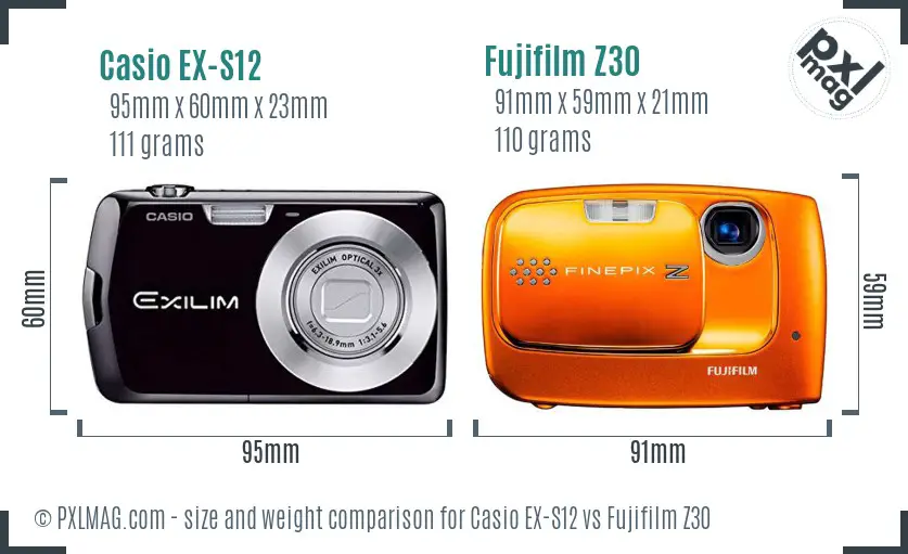 Casio EX-S12 vs Fujifilm Z30 size comparison