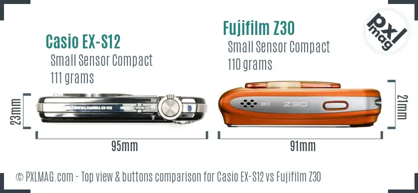 Casio EX-S12 vs Fujifilm Z30 top view buttons comparison