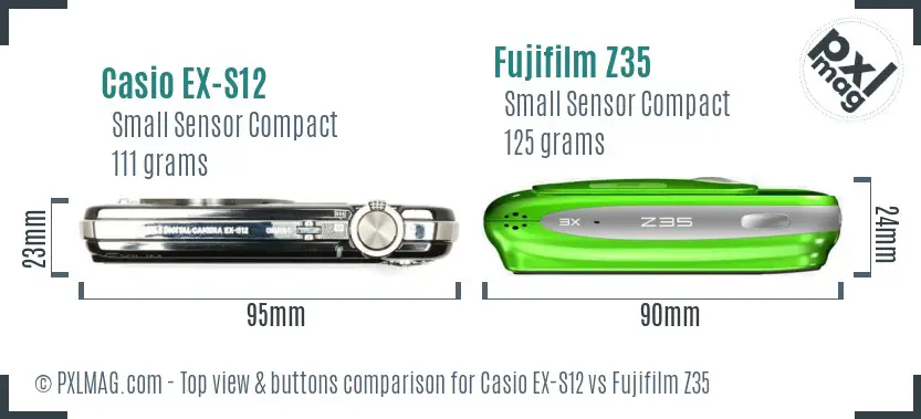 Casio EX-S12 vs Fujifilm Z35 top view buttons comparison