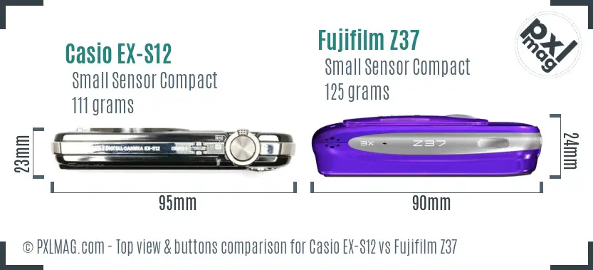 Casio EX-S12 vs Fujifilm Z37 top view buttons comparison
