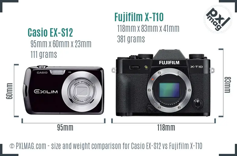 Casio EX-S12 vs Fujifilm X-T10 size comparison