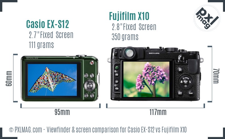 Casio EX-S12 vs Fujifilm X10 Screen and Viewfinder comparison