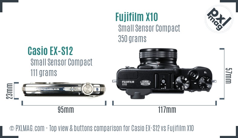 Casio EX-S12 vs Fujifilm X10 top view buttons comparison