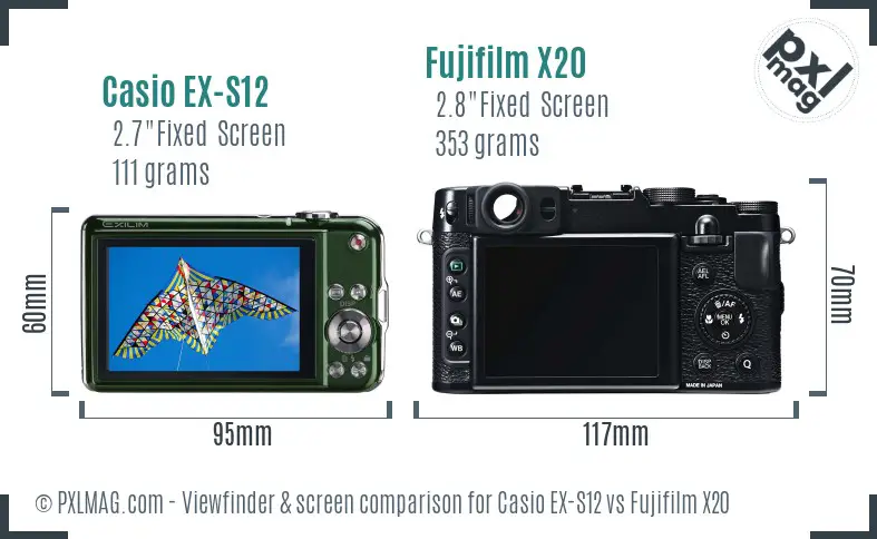 Casio EX-S12 vs Fujifilm X20 Screen and Viewfinder comparison