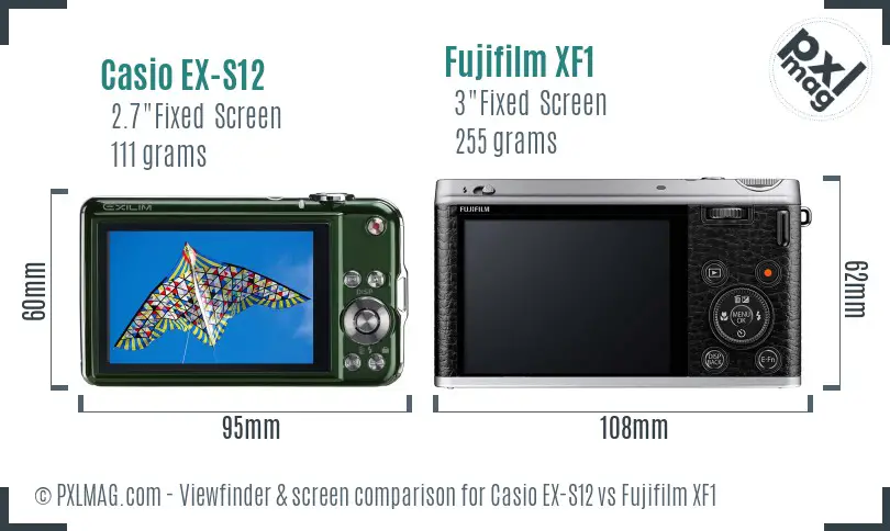 Casio EX-S12 vs Fujifilm XF1 Screen and Viewfinder comparison