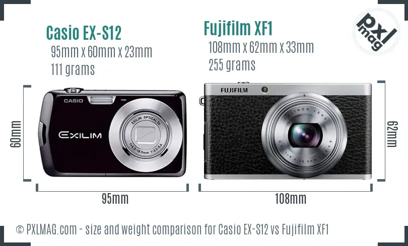 Casio EX-S12 vs Fujifilm XF1 size comparison