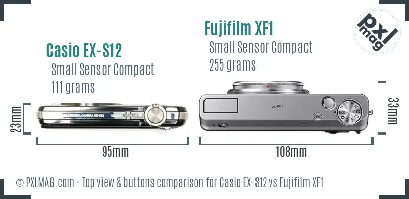 Casio EX-S12 vs Fujifilm XF1 top view buttons comparison