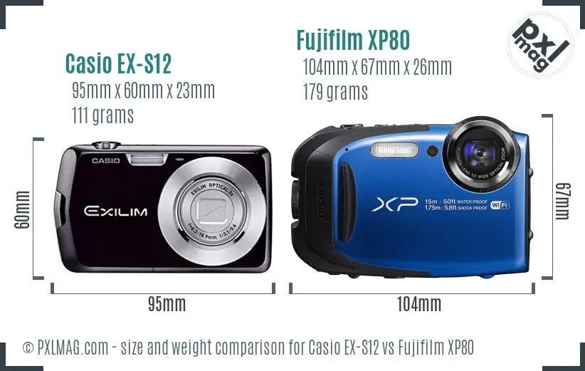 Casio EX-S12 vs Fujifilm XP80 size comparison