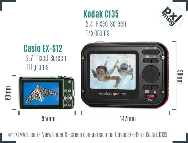 Casio EX-S12 vs Kodak C135 Screen and Viewfinder comparison Casio EX-S12 vs Kodak C135 Screen and Viewfinder comparison