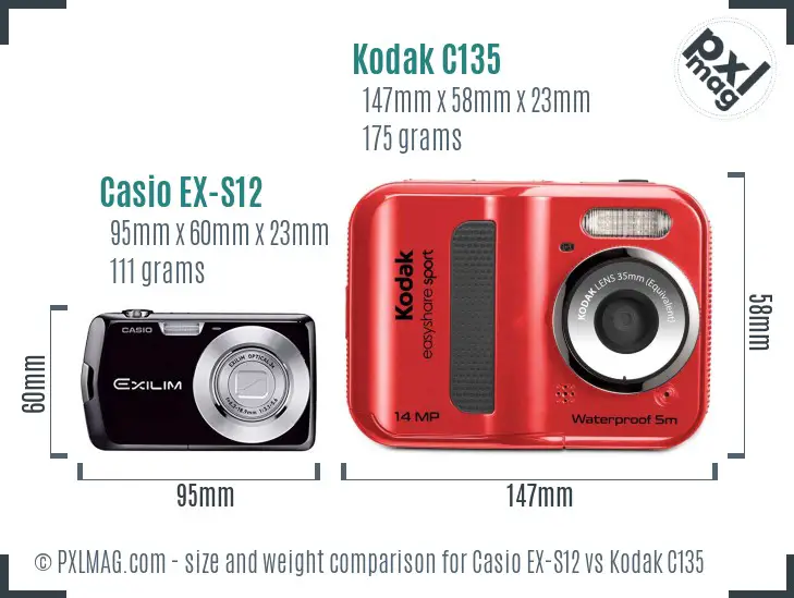 Casio EX-S12 vs Kodak C135 size comparison Casio EX-S12 vs Kodak C135 size comparison