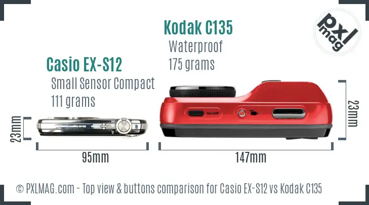Casio EX-S12 vs Kodak C135 top view buttons comparison Casio EX-S12 vs Kodak C135 top view buttons comparison