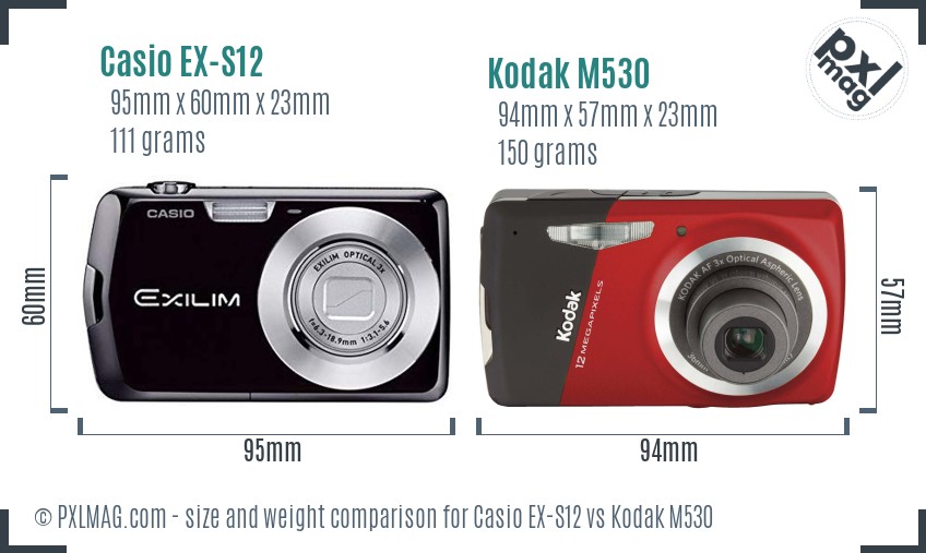Casio EX-S12 vs Kodak M530 size comparison