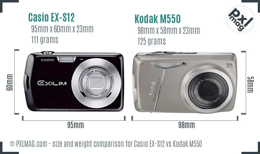Casio EX-S12 vs Kodak M550 size comparison