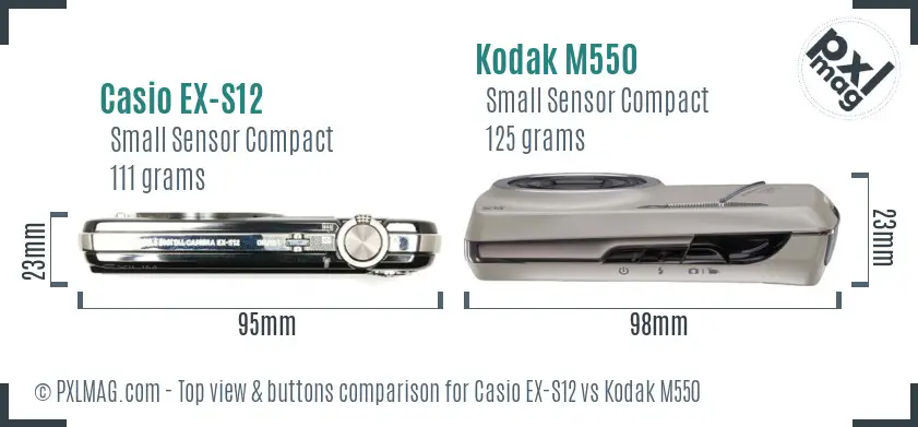 Casio EX-S12 vs Kodak M550 top view buttons comparison
