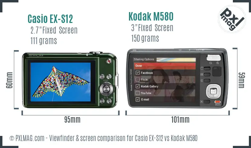 Casio EX-S12 vs Kodak M580 Screen and Viewfinder comparison Casio EX-S12 vs Kodak M580 Screen and Viewfinder comparison