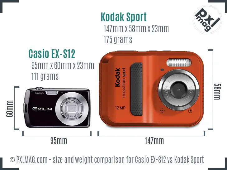 Casio EX-S12 vs Kodak Sport size comparison Casio EX-S12 vs Kodak Sport size comparison