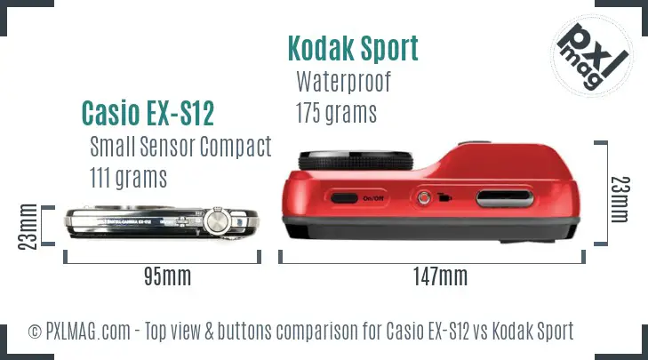 Casio EX-S12 vs Kodak Sport top view buttons comparison Casio EX-S12 vs Kodak Sport top view buttons comparison