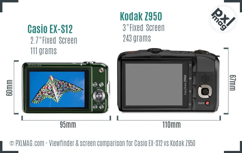 Casio EX-S12 vs Kodak Z950 Screen and Viewfinder comparison