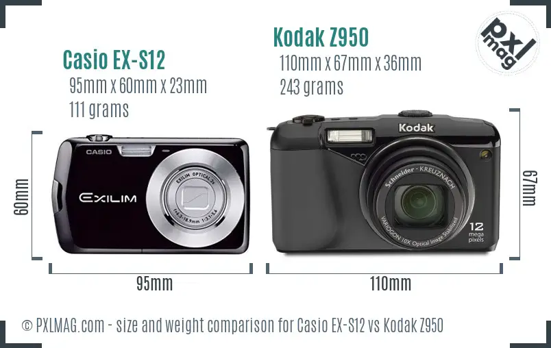 Casio EX-S12 vs Kodak Z950 size comparison