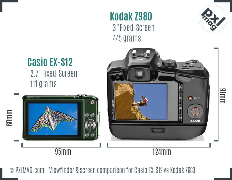 Casio EX-S12 vs Kodak Z980 Screen and Viewfinder comparison