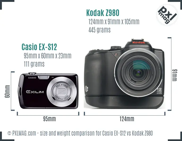 Casio EX-S12 vs Kodak Z980 size comparison
