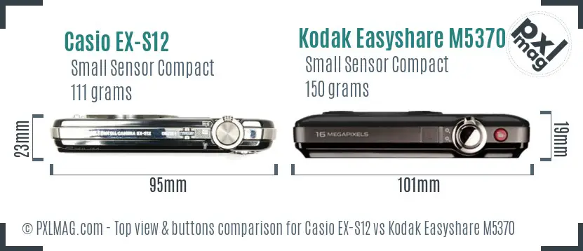 Casio EX-S12 vs Kodak Easyshare M5370 top view buttons comparison