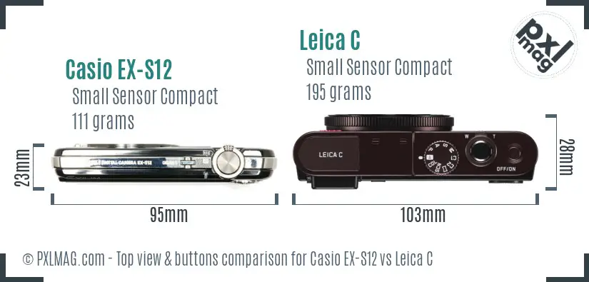 Casio EX-S12 vs Leica C top view buttons comparison Casio EX-S12 vs Leica C top view buttons comparison