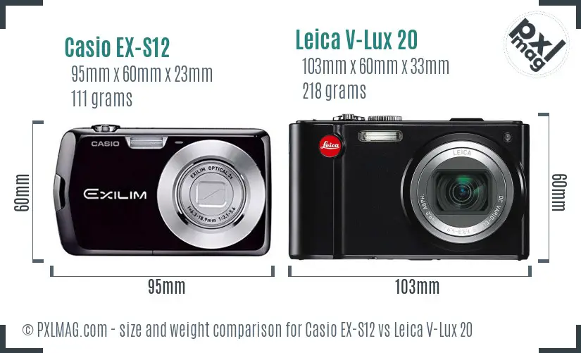 Casio EX-S12 vs Leica V-Lux 20 size comparison