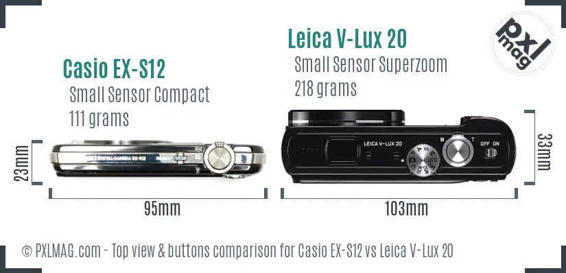 Casio EX-S12 vs Leica V-Lux 20 top view buttons comparison