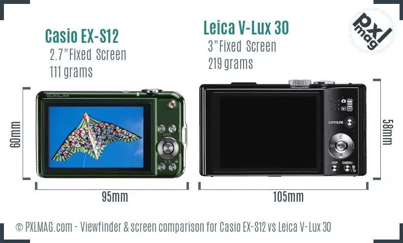 Casio EX-S12 vs Leica V-Lux 30 Screen and Viewfinder comparison