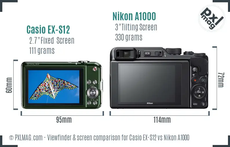 Casio EX-S12 vs Nikon A1000 Screen and Viewfinder comparison