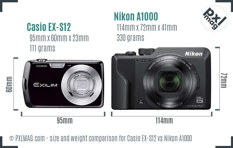 Casio EX-S12 vs Nikon A1000 size comparison