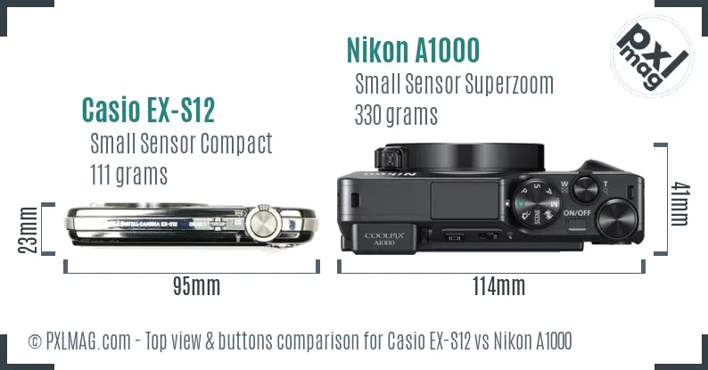 Casio EX-S12 vs Nikon A1000 top view buttons comparison