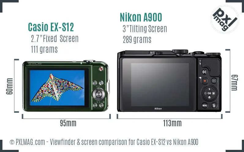 Casio EX-S12 vs Nikon A900 Screen and Viewfinder comparison