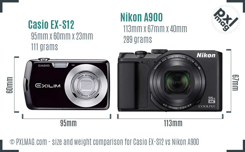 Casio EX-S12 vs Nikon A900 size comparison