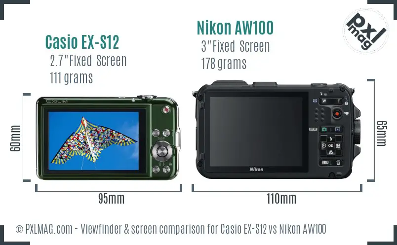 Casio EX-S12 vs Nikon AW100 Screen and Viewfinder comparison