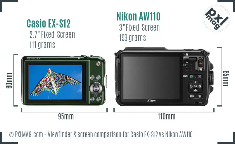 Casio EX-S12 vs Nikon AW110 Screen and Viewfinder comparison