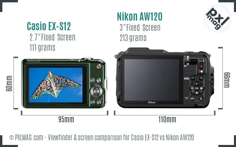 Casio EX-S12 vs Nikon AW120 Screen and Viewfinder comparison