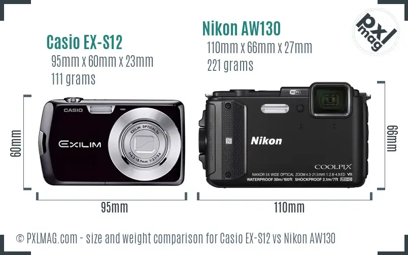 Casio EX-S12 vs Nikon AW130 size comparison