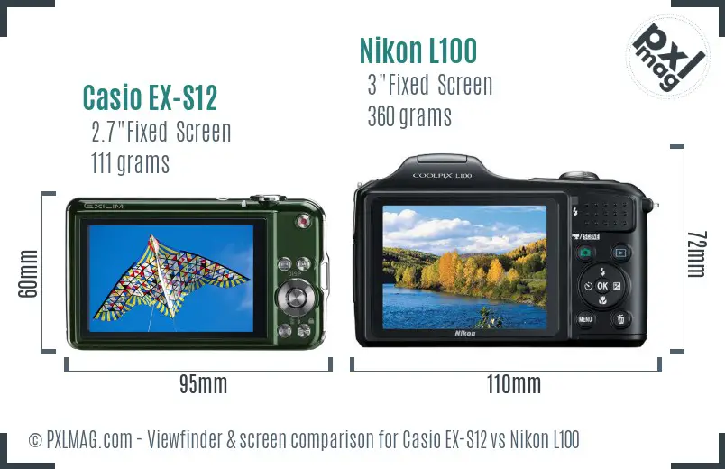 Casio EX-S12 vs Nikon L100 Screen and Viewfinder comparison