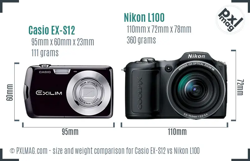 Casio EX-S12 vs Nikon L100 size comparison