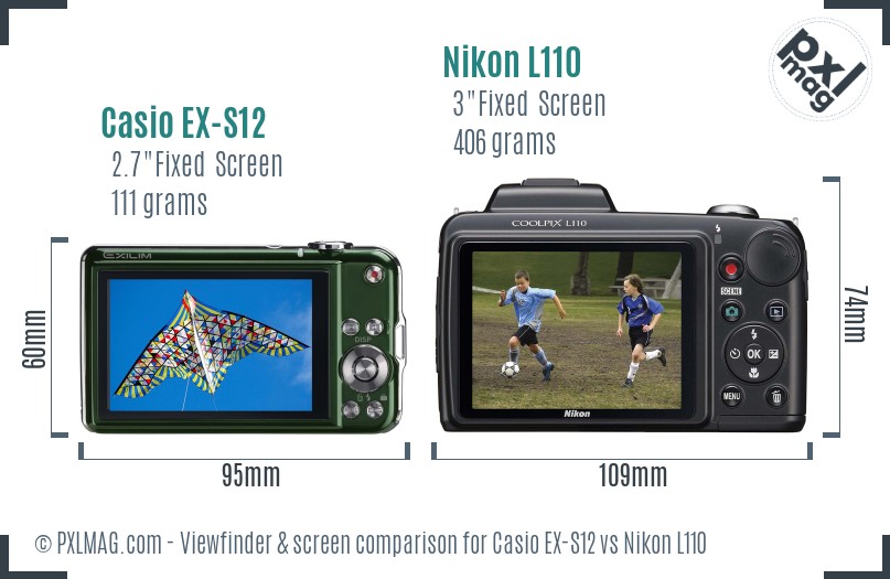Casio EX-S12 vs Nikon L110 Screen and Viewfinder comparison