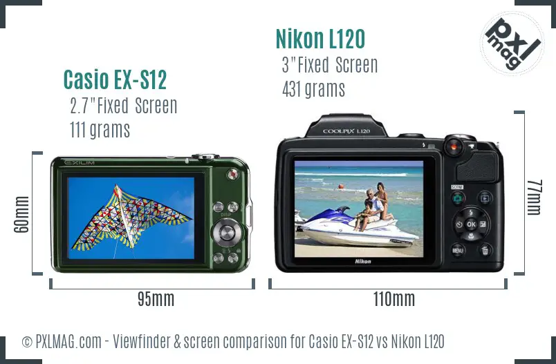 Casio EX-S12 vs Nikon L120 Screen and Viewfinder comparison