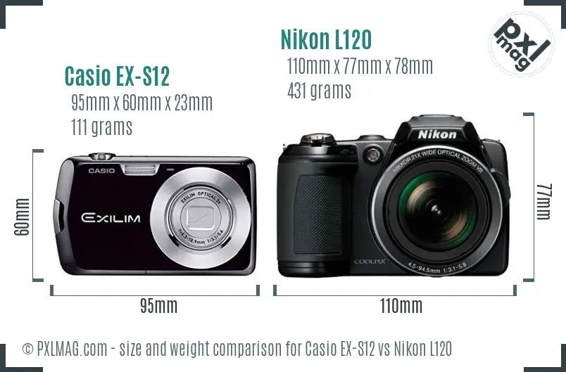 Casio EX-S12 vs Nikon L120 size comparison
