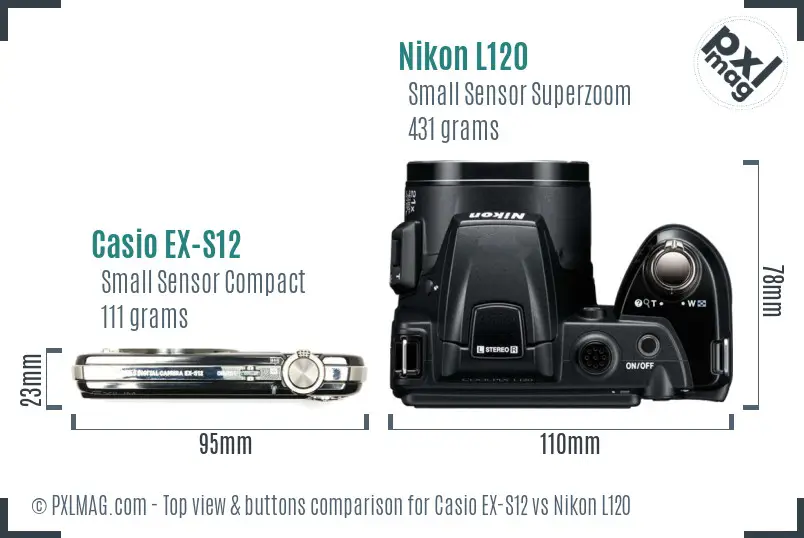 Casio EX-S12 vs Nikon L120 top view buttons comparison