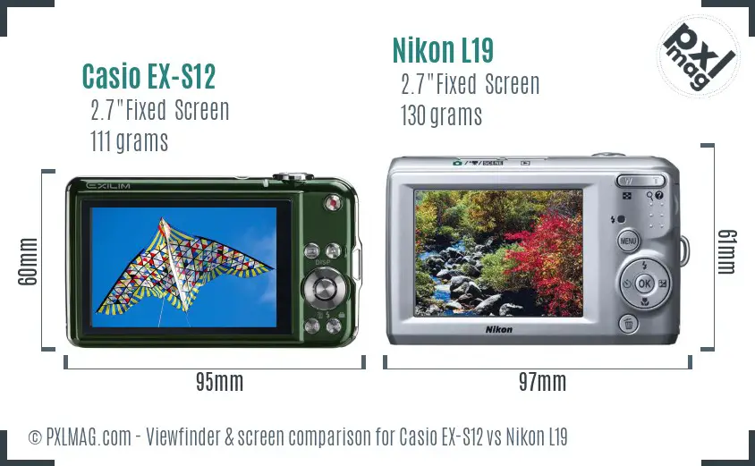 Casio EX-S12 vs Nikon L19 Screen and Viewfinder comparison