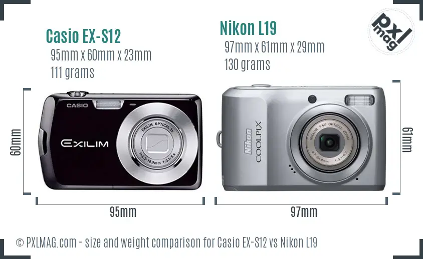 Casio EX-S12 vs Nikon L19 size comparison