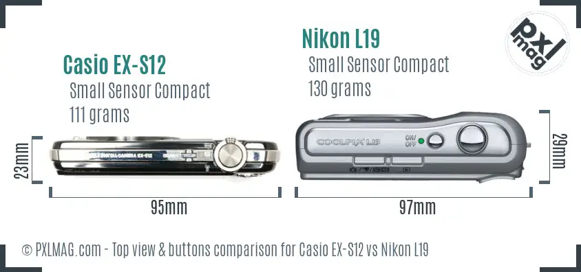 Casio EX-S12 vs Nikon L19 top view buttons comparison