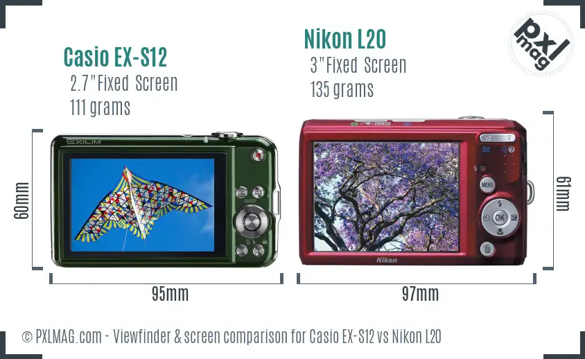 Casio EX-S12 vs Nikon L20 Screen and Viewfinder comparison Casio EX-S12 vs Nikon L20 Screen and Viewfinder comparison